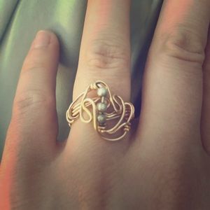 Handmade copper wire ring with silver beads